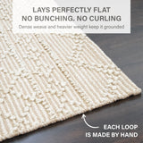 Mica Hand Spun Jute Rug with Raised Diamond Trellis, Looped Yarn, Linen White and Tan