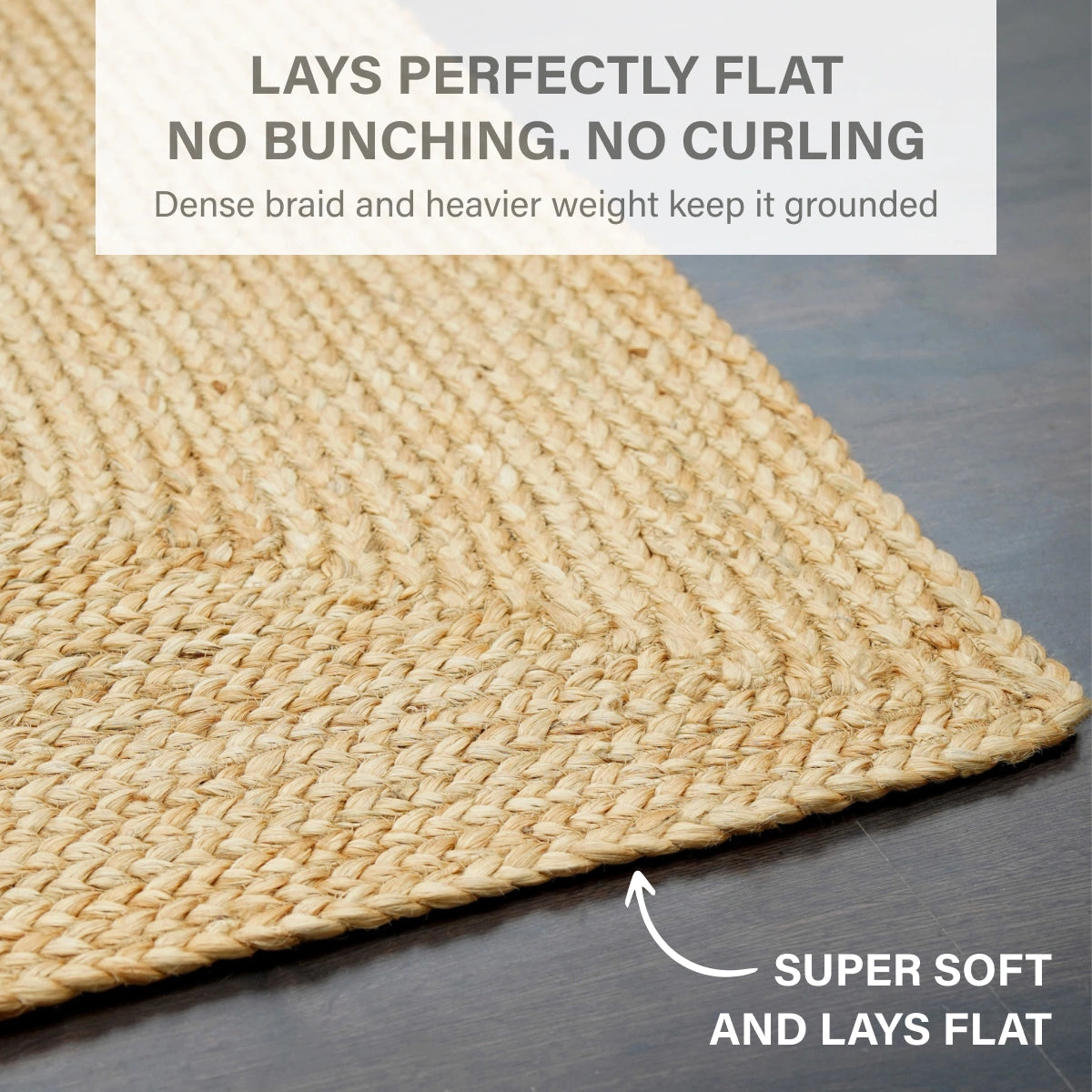 George Premium Hand Spun Jute Braided Area Rug, Won't Fray or Shed, Superior Golden Tone