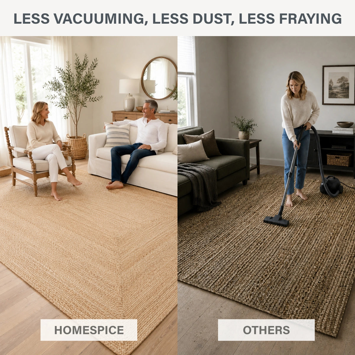 George Premium Hand Spun Jute Braided Area Rug, Won't Fray or Shed, Superior Golden Tone