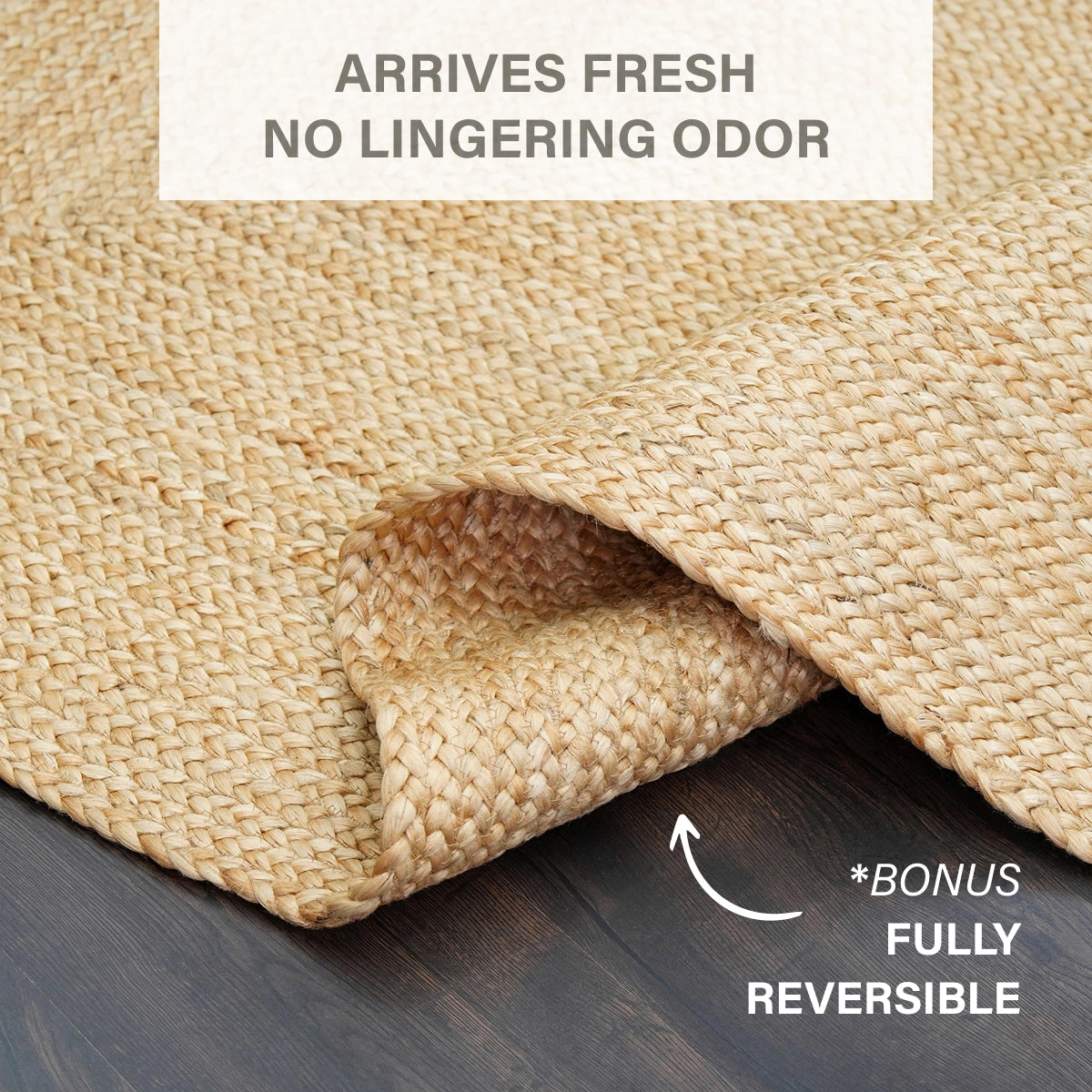 George Premium Hand Spun Jute Braided Area Rug, Won't Fray or Shed, Superior Golden Tone