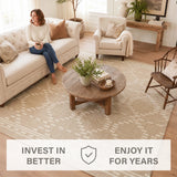 Dune Warm Brown Diamond Jute Rug with White Dotted Lines and Premium Cotton Backing