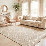 Dune Warm Brown Diamond Jute Rug with White Dotted Lines and Premium Cotton Backing