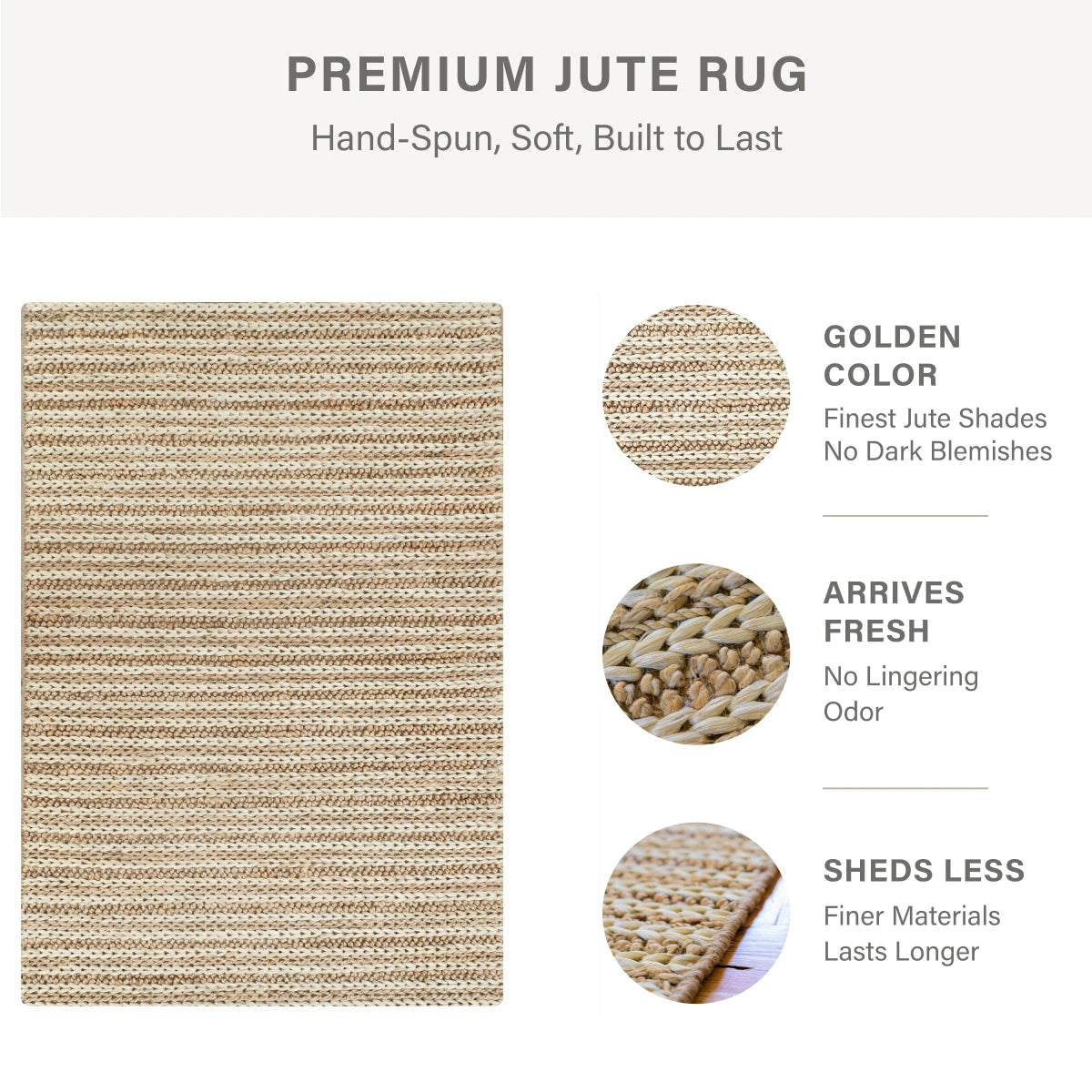 Laia Ultra Thick Hand Spun Jute Rug with Braided Stripes, Beige & Ivory