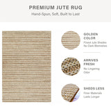 Laia Ultra Thick Hand Spun Jute Rug with Braided Stripes, Beige & Ivory