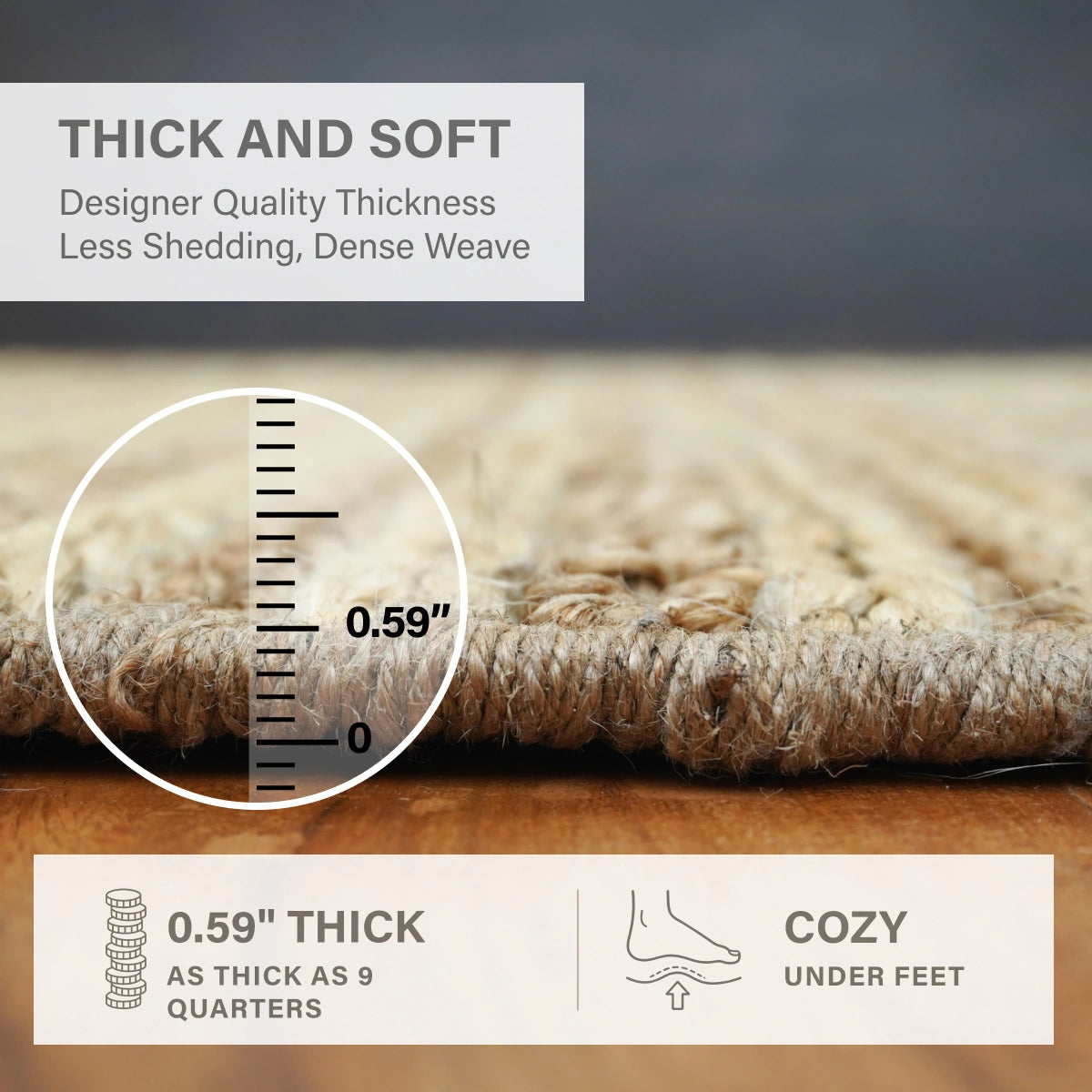 Laia Ultra Thick Hand Spun Jute Rug with Braided Stripes, Beige & Ivory