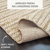 Laia Ultra Thick Hand Spun Jute Rug with Braided Stripes, Beige & Ivory