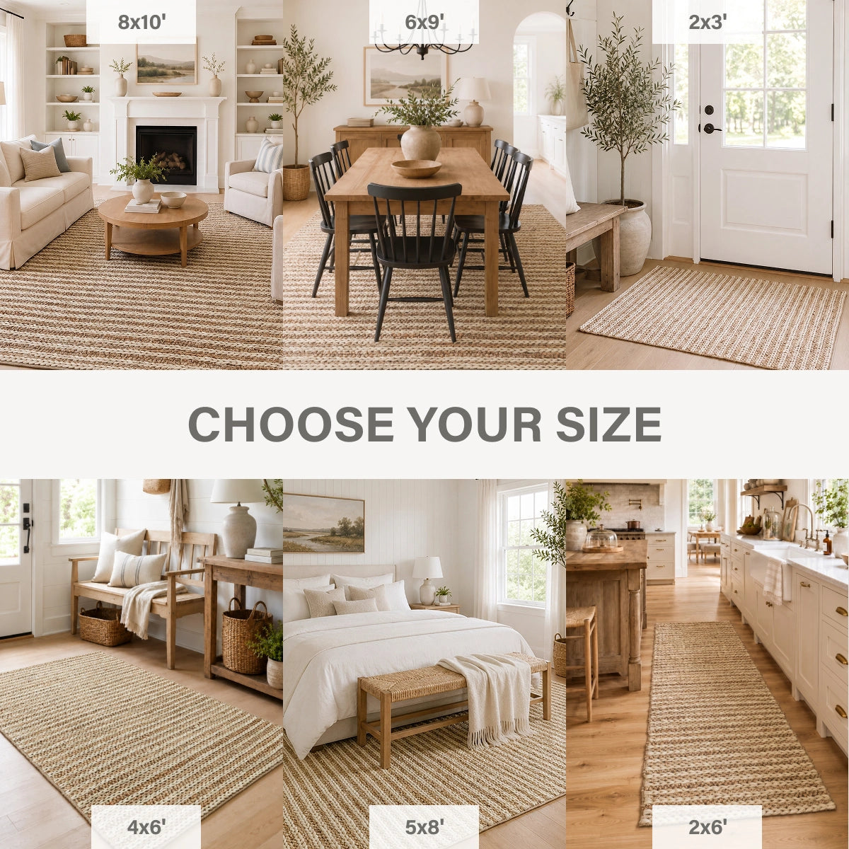Laia Ultra Thick Hand Spun Jute Rug with Braided Stripes, Beige & Ivory