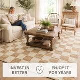 Mesa Handwoven Reversible Jute Checkered Area Rug in Tan and Linen White