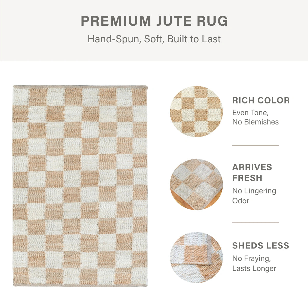 Mesa Handwoven Reversible Jute Checkered Area Rug in Tan and Linen White