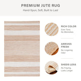 Reva Handwoven Natural Jute Striped Area Rug, Hand Sorted Yarn, White and Brown