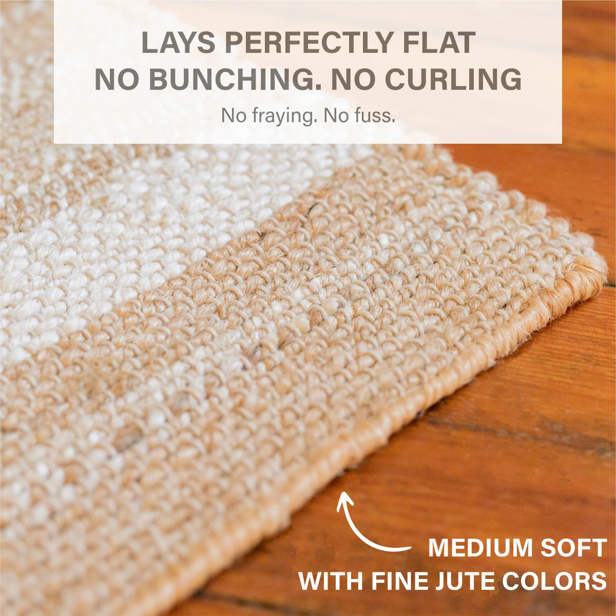 Reva Handwoven Natural Jute Striped Area Rug, Hand Sorted Yarn, White and Brown