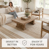 Reva Handwoven Natural Jute Striped Area Rug, Hand Sorted Yarn, White and Brown