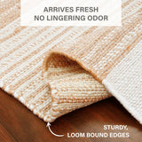 Reva Handwoven Natural Jute Striped Area Rug, Hand Sorted Yarn, White and Brown