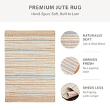 Remi Soft Hand Spun Jute Striped Rug with Wool Accent Stripes