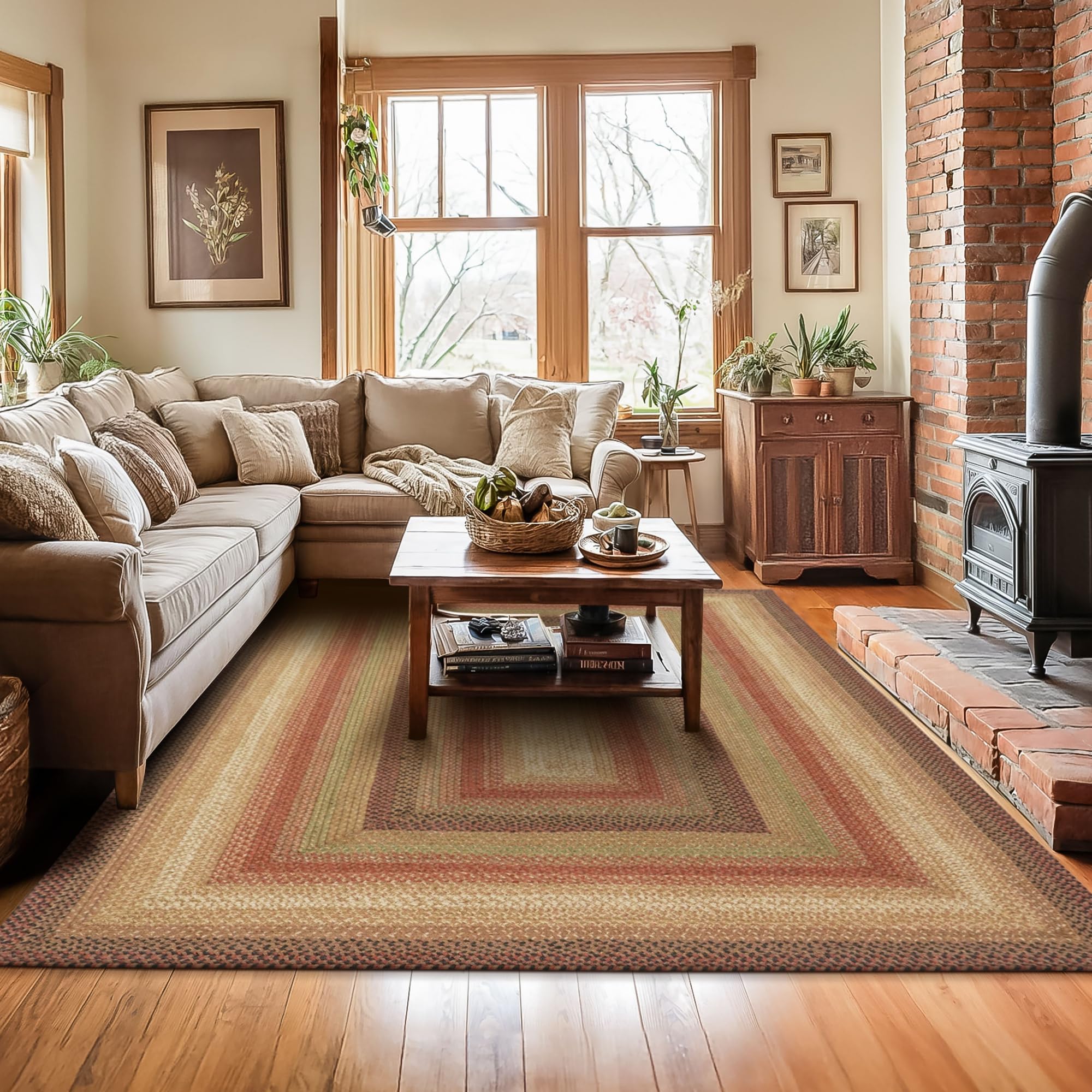 Gingerbread Brown-Red-Black Rectangular Jute Braided Rugs