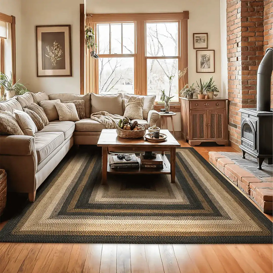 Kilimanjaro Black & Brown Jute Braided Rectangular Rugs Reversible