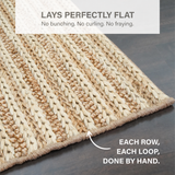 Laia Ultra Thick Hand Spun Jute Rug with Braided Stripes, Beige & Ivory