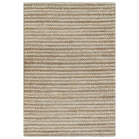 Laia Ultra Thick Hand Spun Jute Rug with Braided Stripes, Beige & Ivory