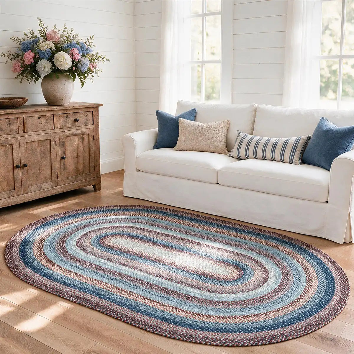 Cape Cod Blue Jute Braided Oval Rugs