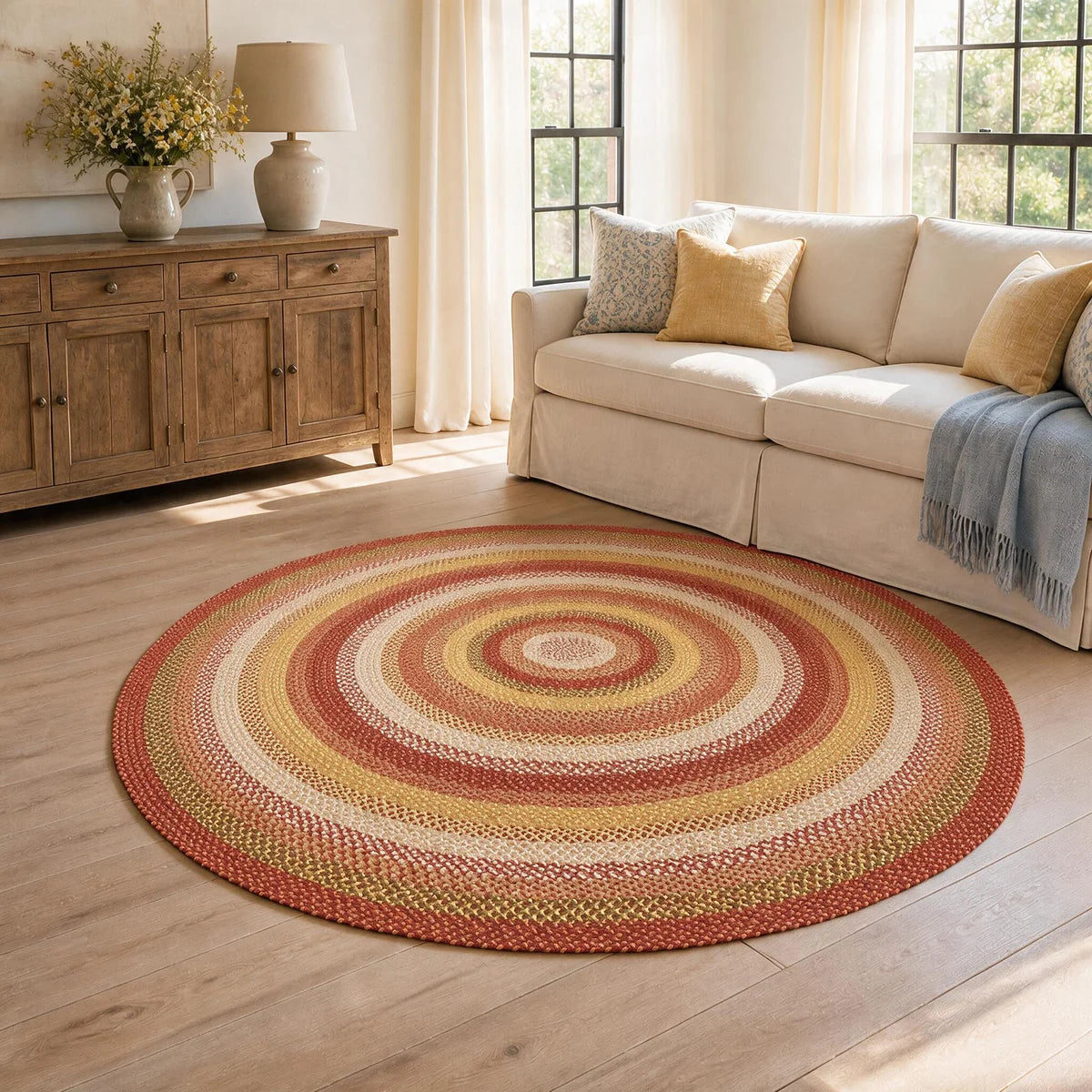 Amber Leaf Brick Red Jute Braided Round Rugs