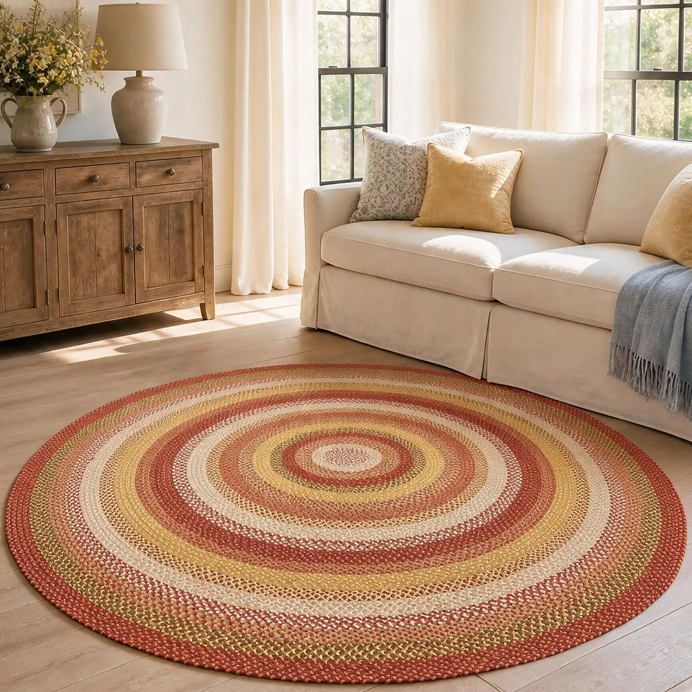 Amber Leaf Brick Red Jute Braided Round Rugs