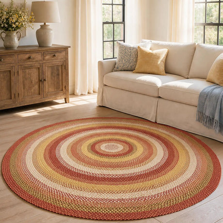 Amber Leaf Brick Red Jute Braided Round Rugs
