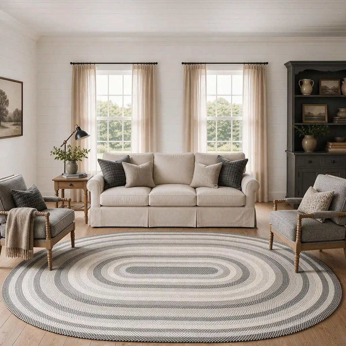 Birch Ivory Jute Oval Braided Rug for Country Decor