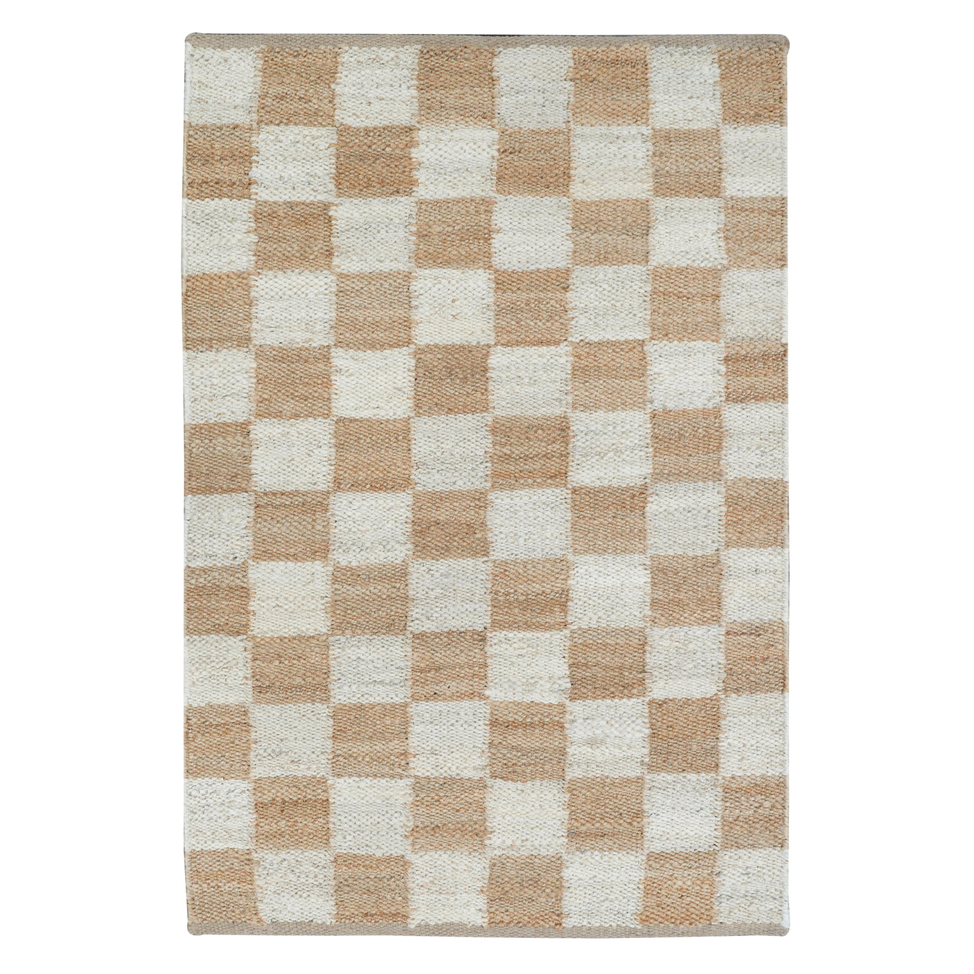 Mesa Handwoven Reversible Jute Checkered Area Rug in Tan and Linen White
