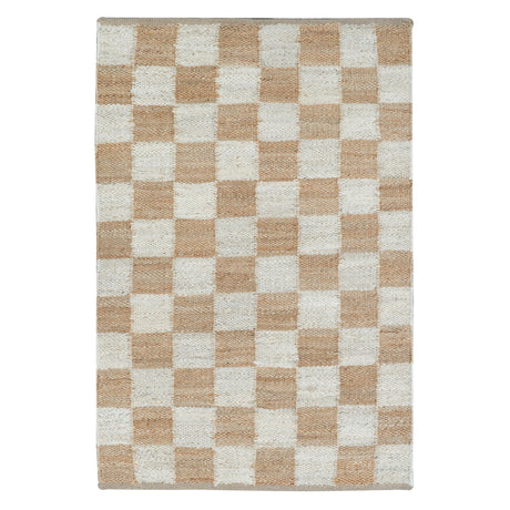 Mesa Handwoven Reversible Jute Checkered Area Rug in Tan and Linen White
