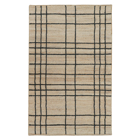 Nell Hand Embroidered Jute Windowpane Rug with Cotton Backing, Modern Farmhouse