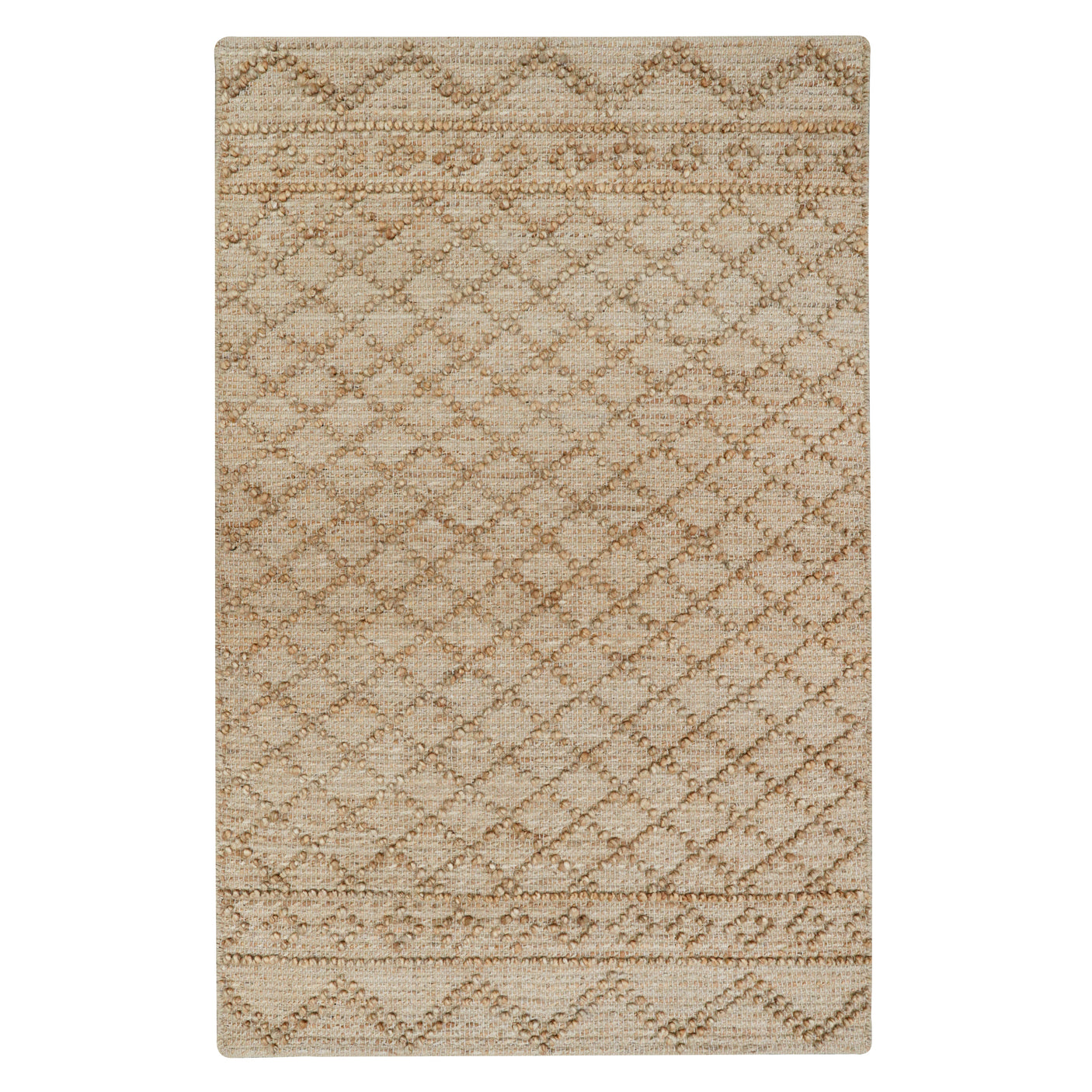 Nira Hand Spun Jute Rug, Raised Diamond Trellis with 3D Looped Yarn Detailing