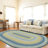 Sunflowers Blue And Yellow Oval Braided Rugs
