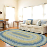 Sunflowers Blue And Yellow  Braided Rugs Oval