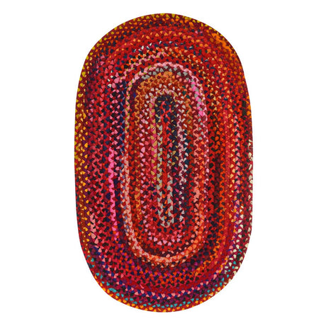 Bohemian Red Polyester Braided Oval Rugs