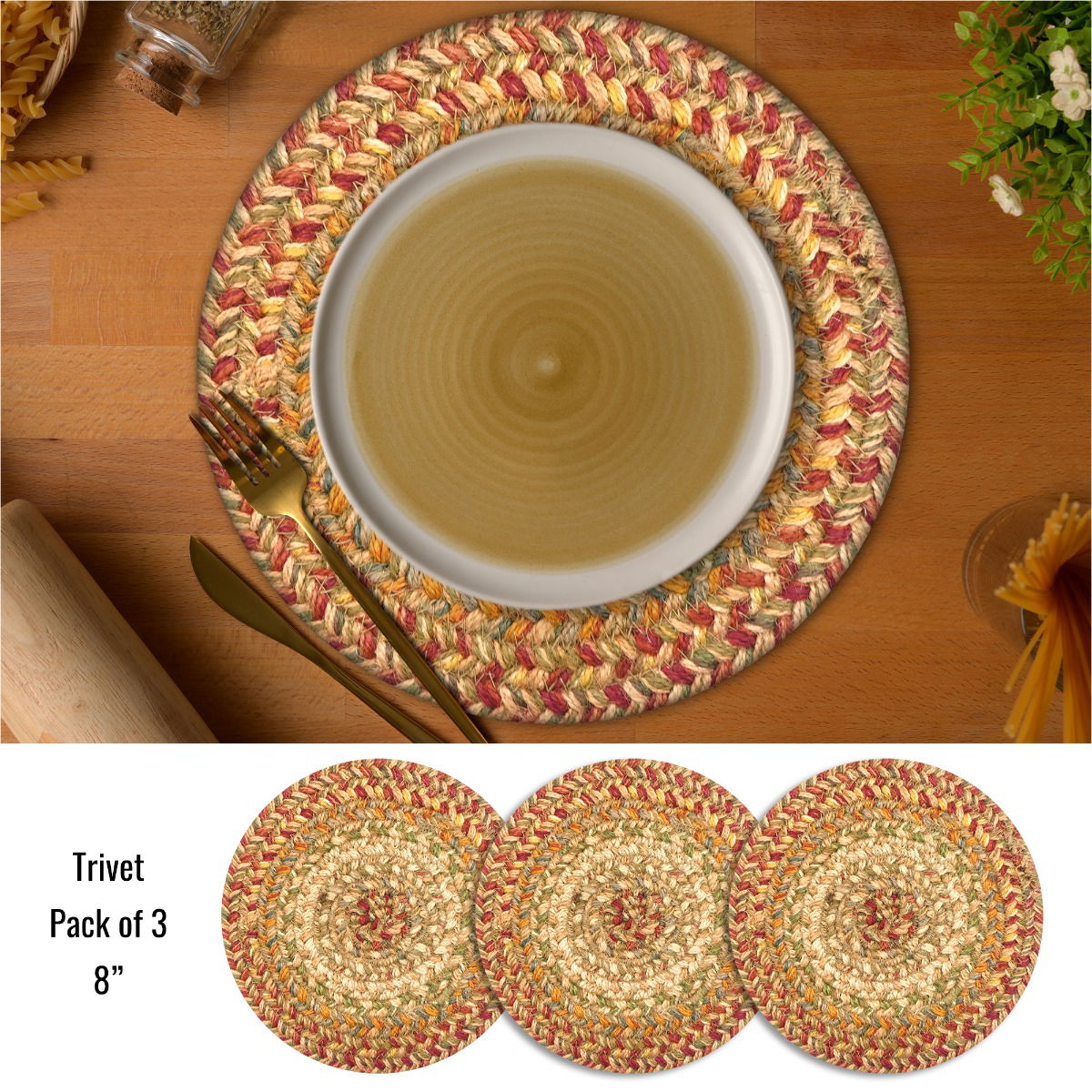 Round Beige Braided Accessories for Kitchen