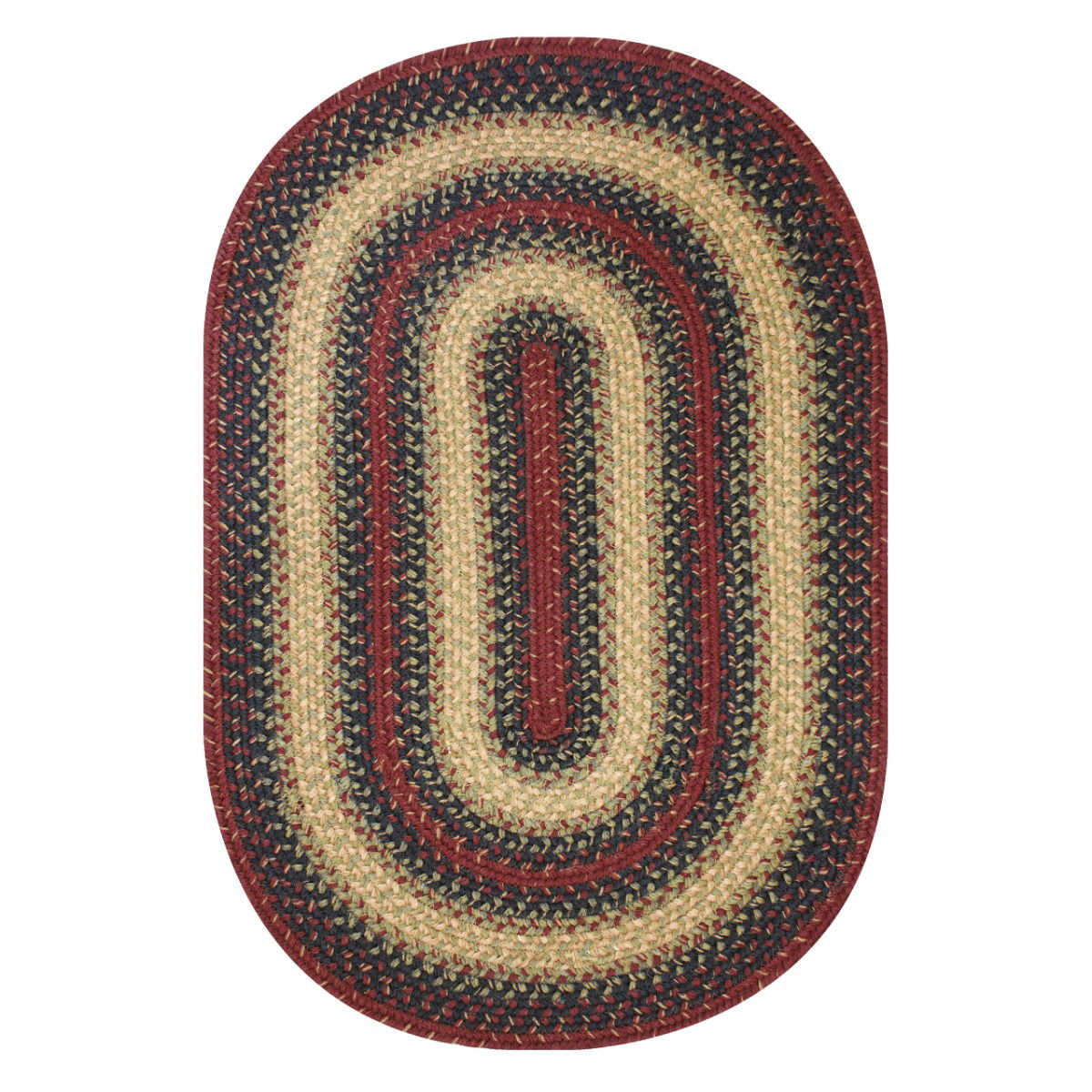 Highland Red, Navy & Cream Jute Braided Oval Rugs