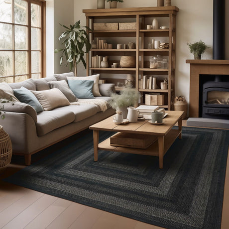 Jet Black Jute Braided Area Rectangular Rugs