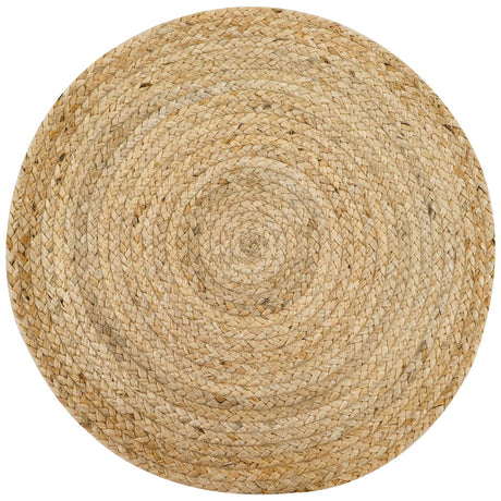 Circa Natural Jute Tan Round Braided Rug for indoor/outdoor use, ideal for entryways, kitchens, living rooms, bedrooms, and pets.