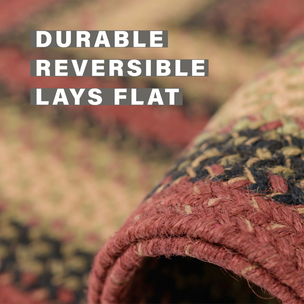 Highland Red, Navy & Cream Jute Braided Rectangular Rugs For Flat Surface