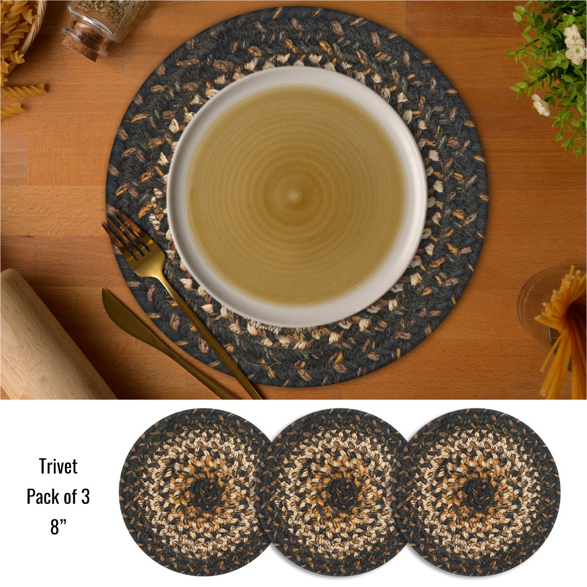 Round Black Braided Accessories for Wood Table