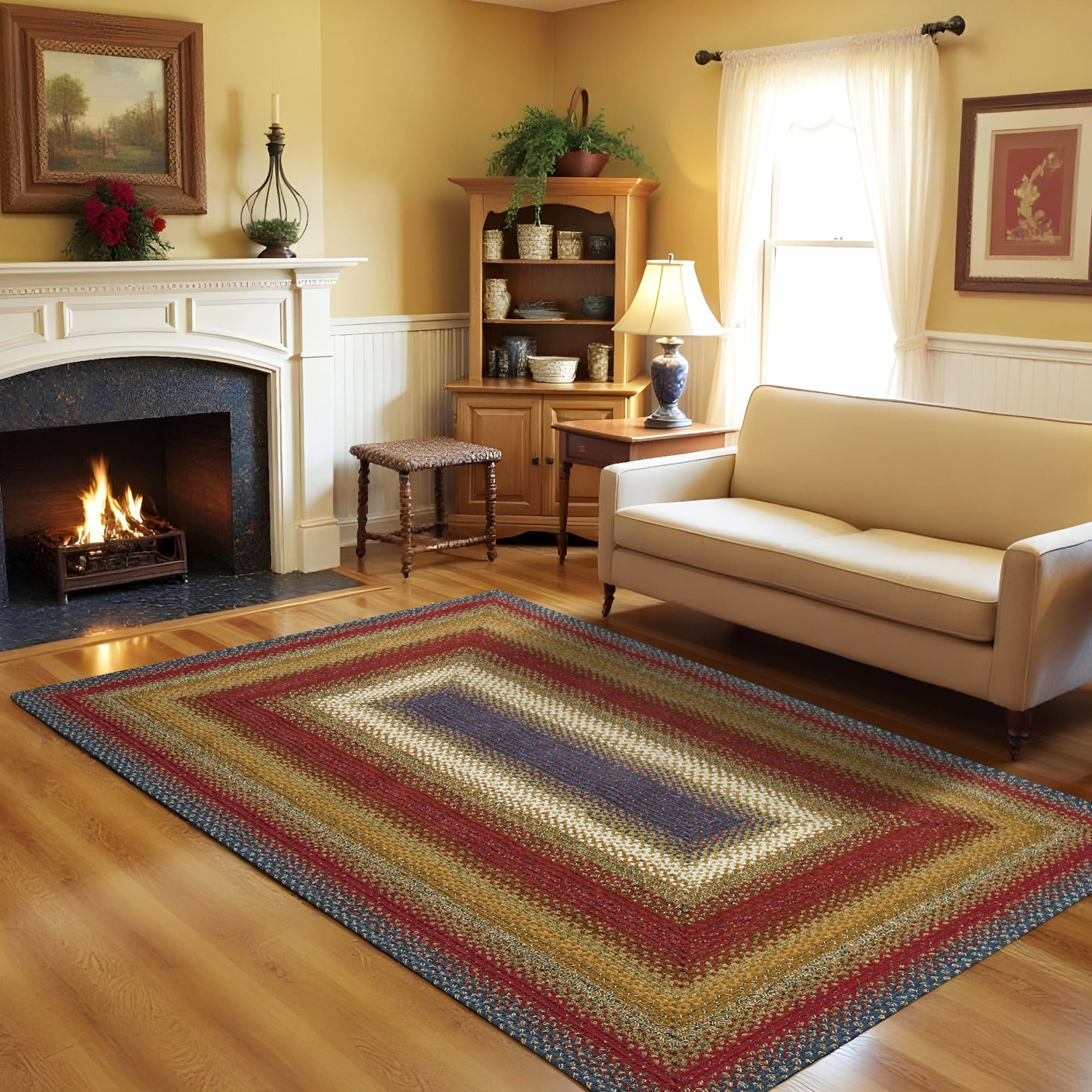 Log Cabin Step Multi Color Braided Rugs