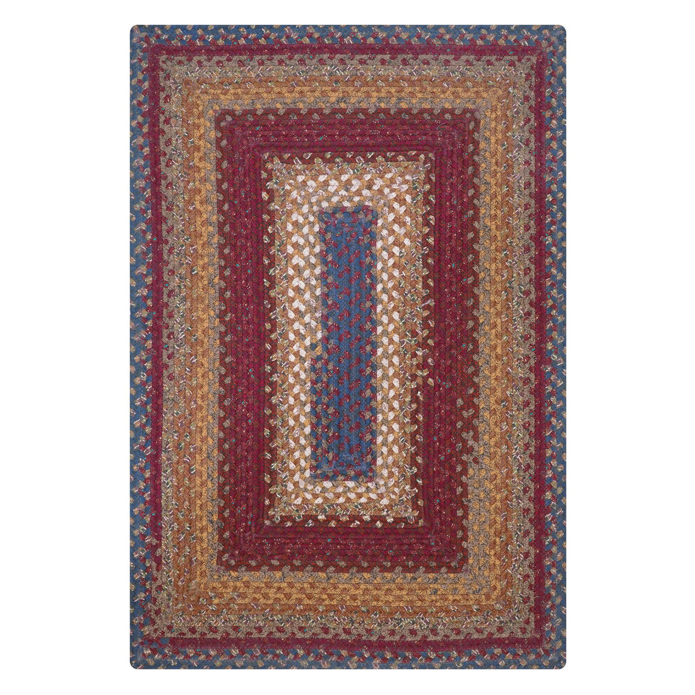 Shop Log Cabin Step Blue-Burgundy Rectangular Cotton Braided Rug silo