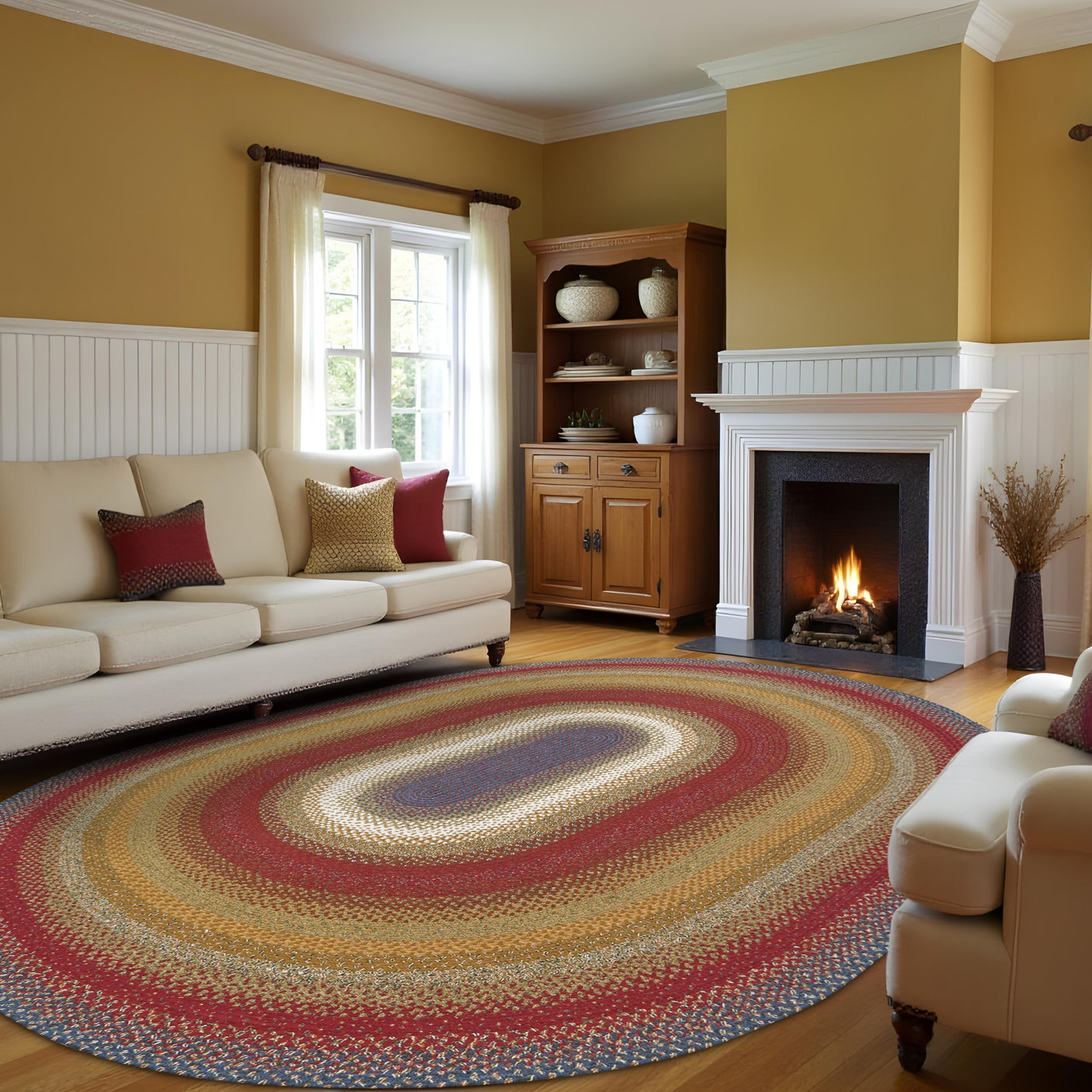 Log Cabin Step Multi Color Oval Braided Rug