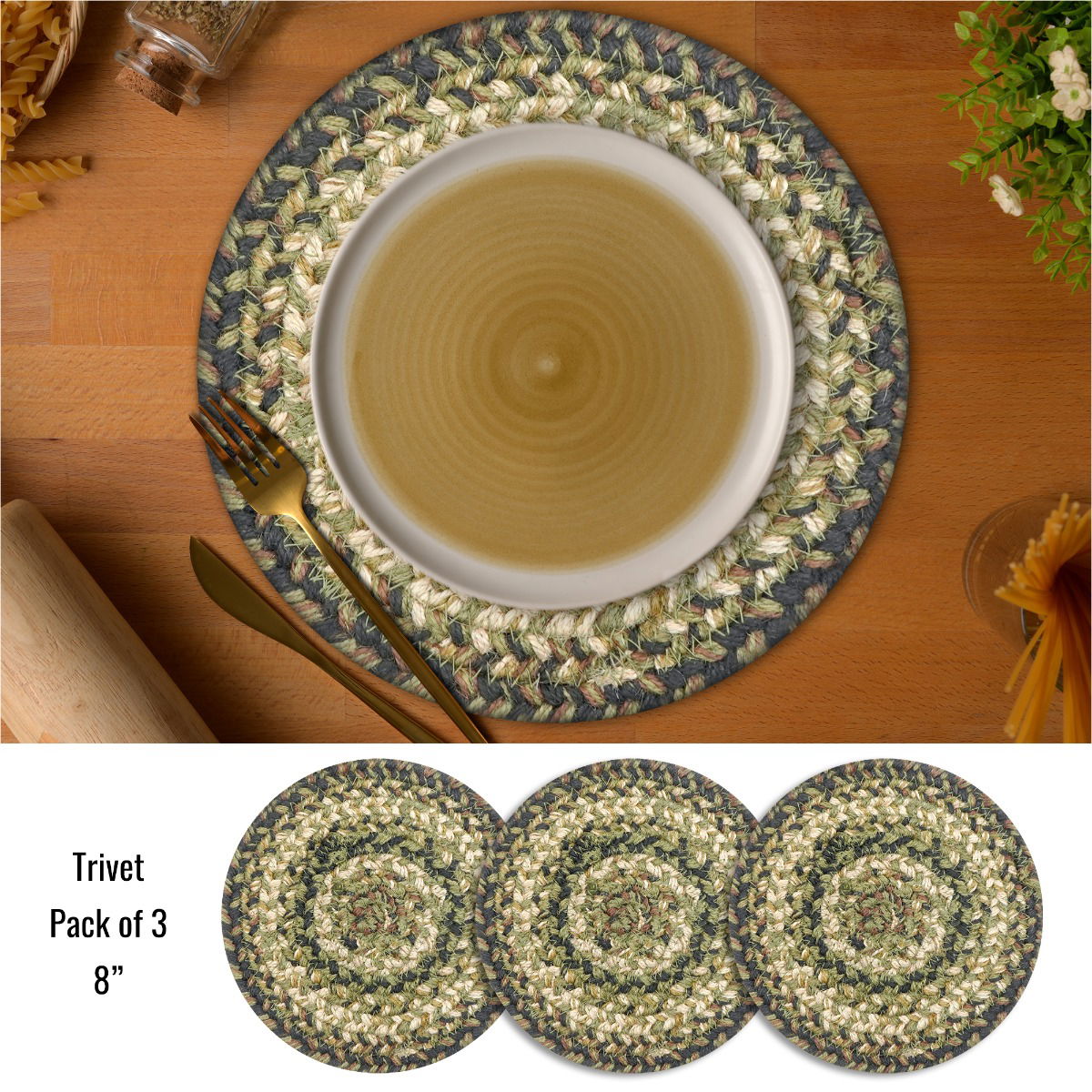 Best Rectangular Green Braided Accessories for Wood Table