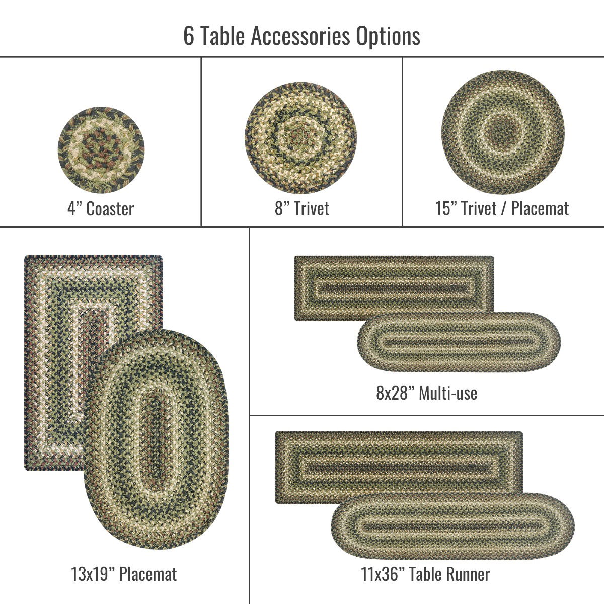 Best Rectangular, Round and Oval shape Green Braided Accessories For Kitchen, Dining and Living Room 