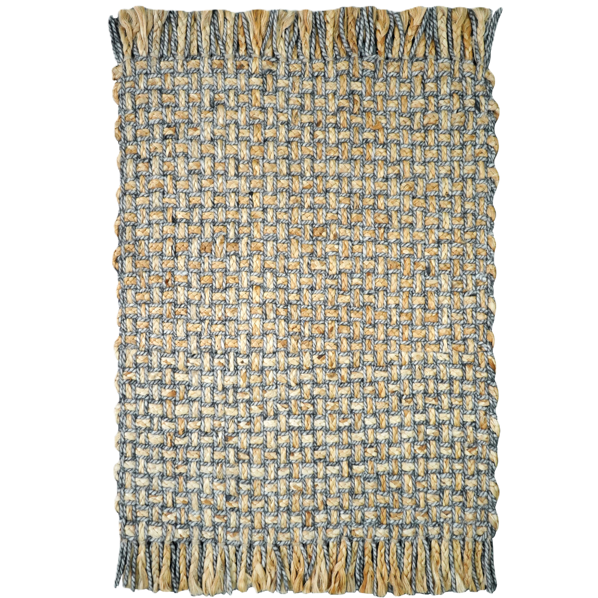 River Rock Jute and Wool Farmhouse Rug for indoor/outdoor use, perfect for entryways, kitchens, living rooms, bedrooms, and pets.