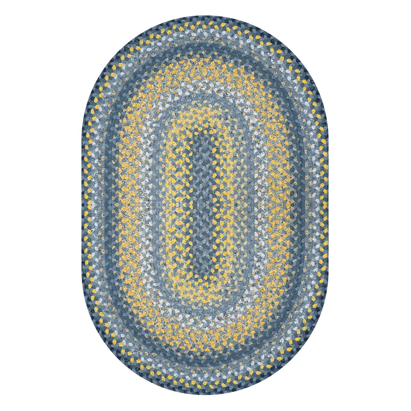 Sunflowers Blue - Gold Cotton Braided Oval Rug