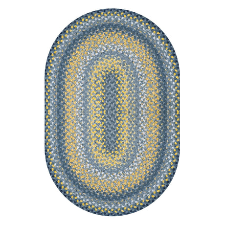 Sunflowers Blue - Gold Cotton Braided Oval Rug