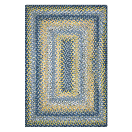 Sunflowers Blue & Yellow Cotton Rectangular Braided Rug