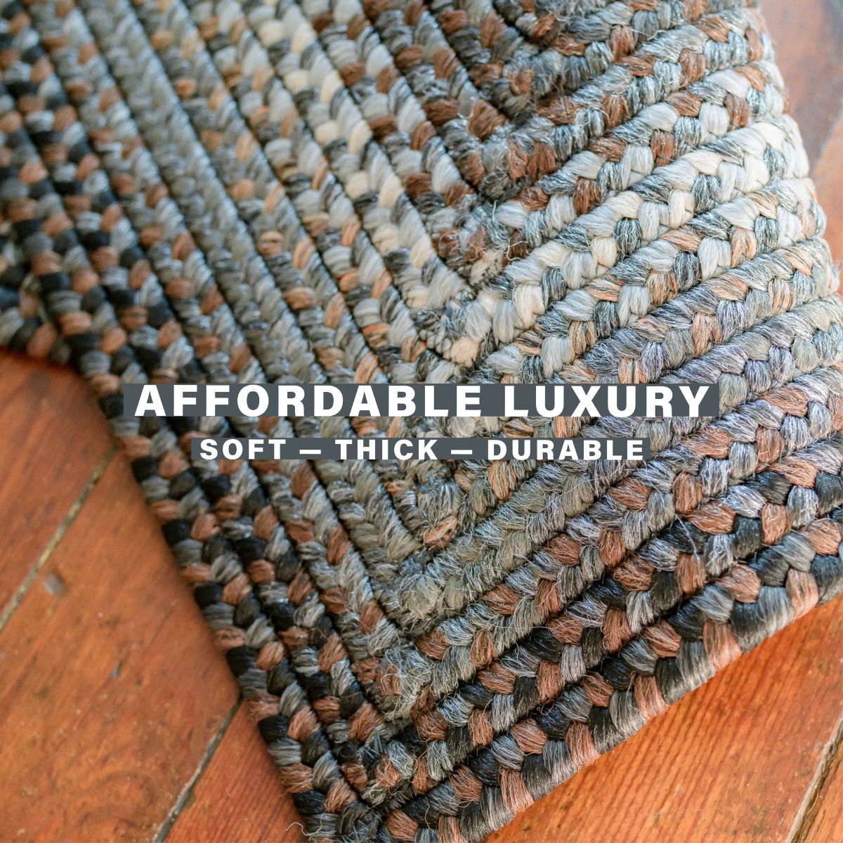 Midnight Moon Brown - Grey Braided Rectangular Rug for any home.